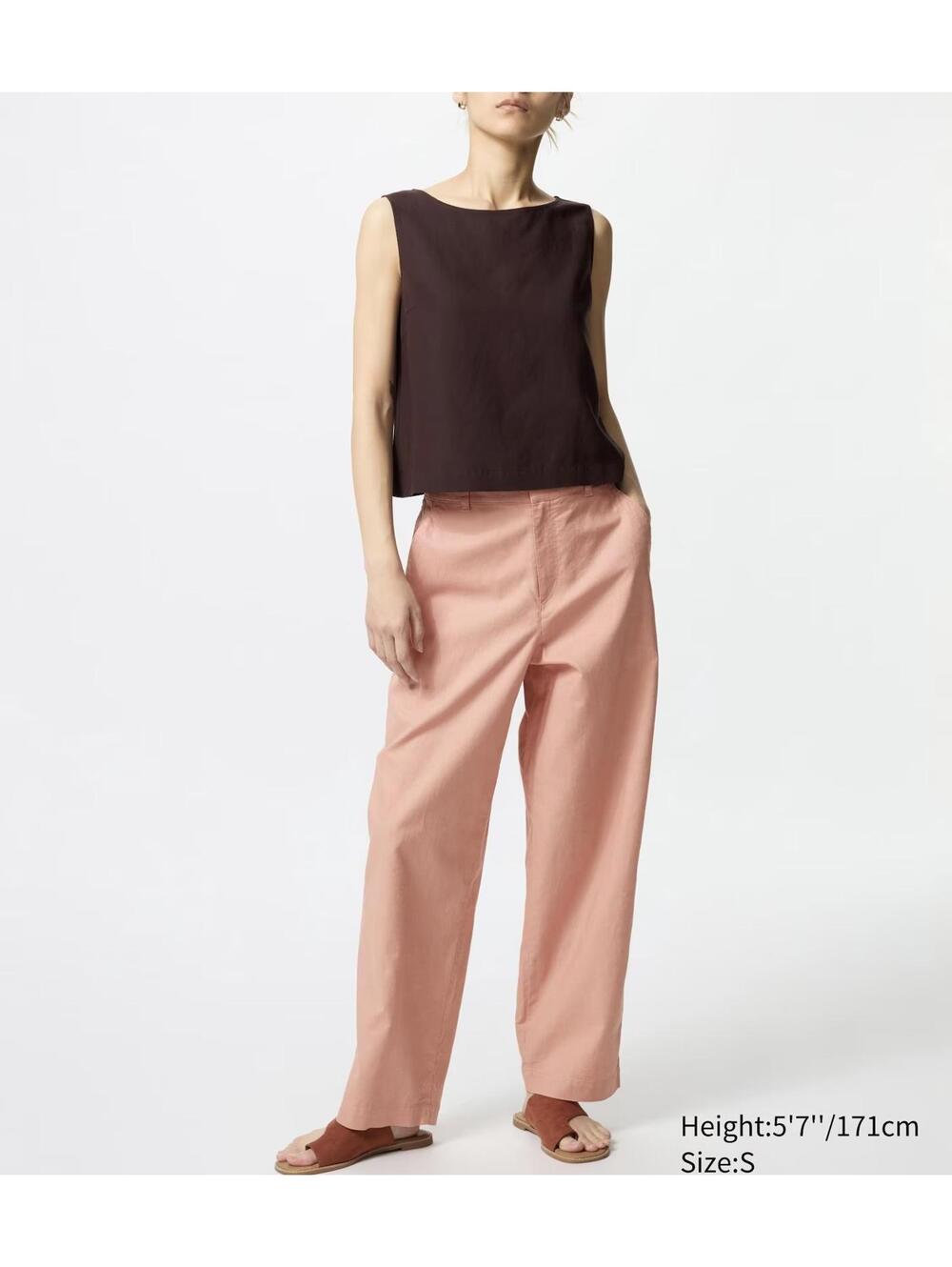 Uniqlo Linen Cotton Tapered Pants Light Orange Small